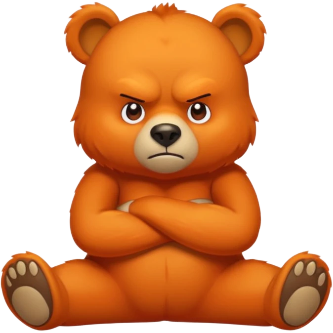 Create a orange friendly bear, make him look like from a kid cartoon. Show his whole body. Make him look shy and cross his leg while he is standing. make him look mad emoji