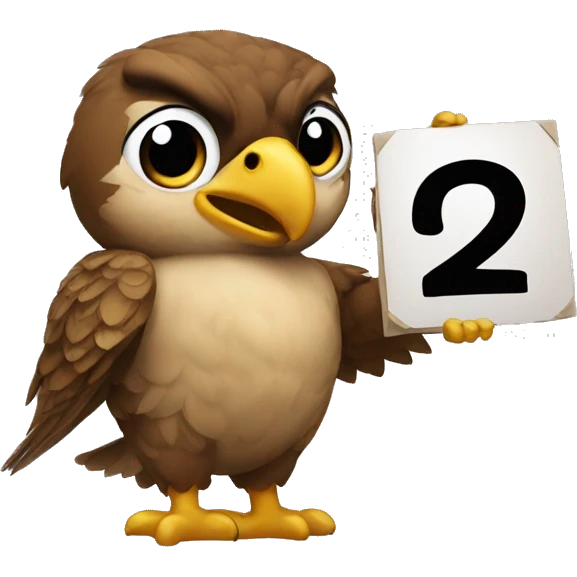 A hawk holding a sign that says 2 with a big A next to it emoji