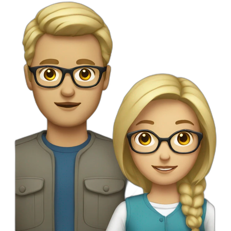 blonde woman and man with brown hair and glasses emoji