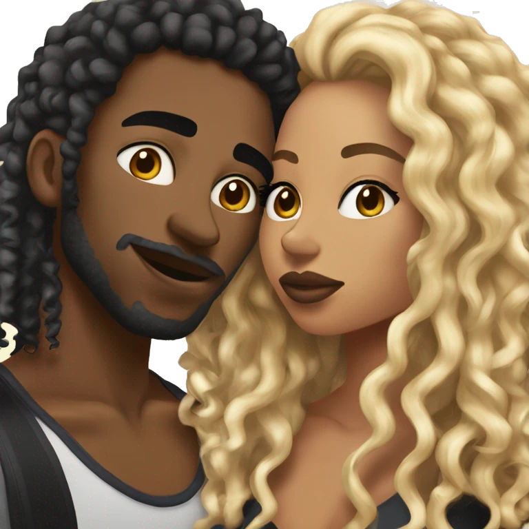 Me kissing my black girlfriend with curly hair. I am black and have a septum piercing, and blonde locs. She has a septum piercing aswell. emoji