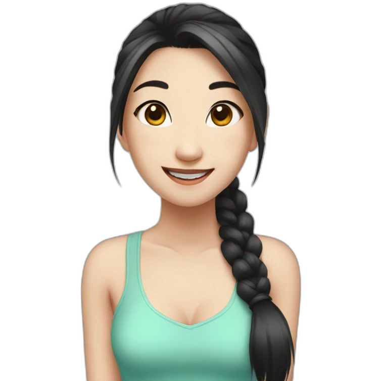 face only, cute asian girl, black hair, pony tail, happy emoji