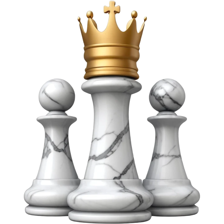 white plastic chess pieces, king, white, marble emoji