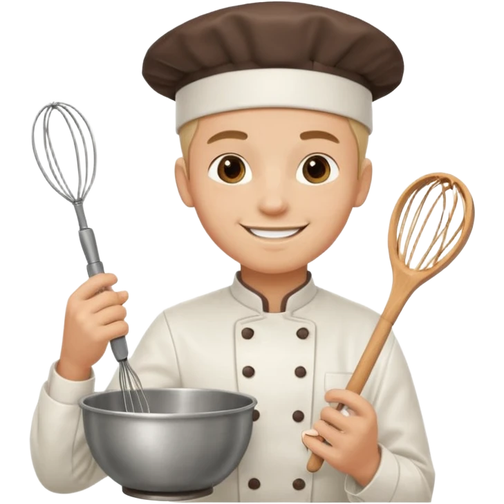 Male Young Pastry Chef – smiling, holding whisk and mixing bowl. emoji