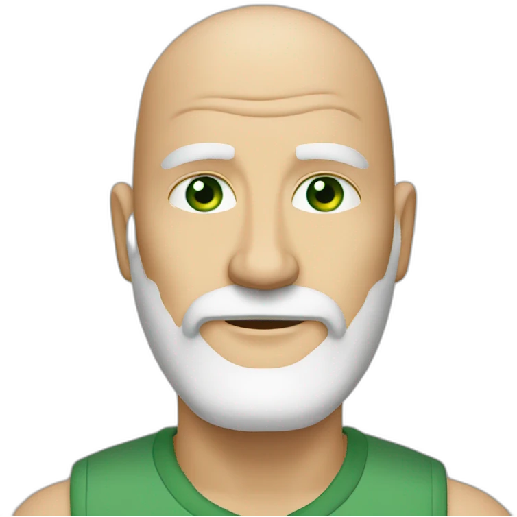 almost bald mature man, white beard and green eyes eyes emoji