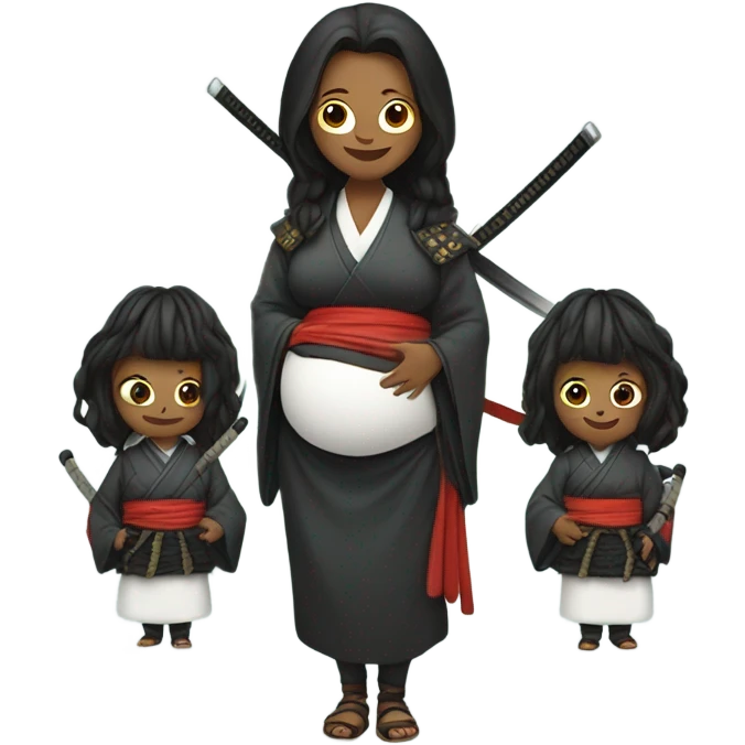 Very pregnant woman pregnant woman with triplets dressed as samurai emoji