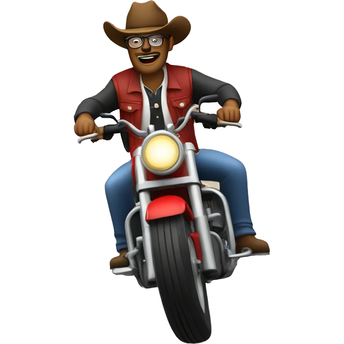 Cowboy using round glasses riding a red trail motorcycle emoji