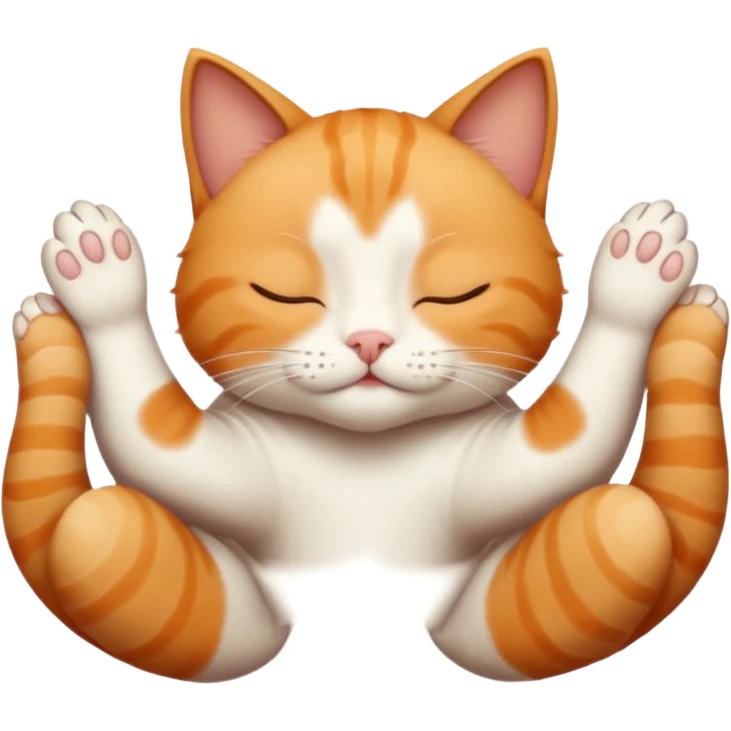 ginger and white small cat eyes closed lying down upside down with paws stretched out straight in different directions emoji