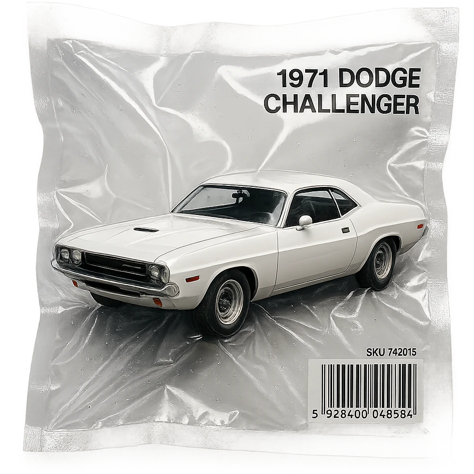 white 1971 Dodge Challenger, glossy, inspired by 'Death Proof' film emoji