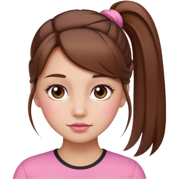 girl with brown hair in a ponytail with pink blush emoji