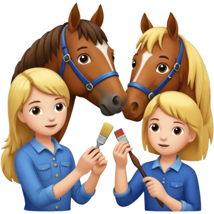 two children grooming a horse] emoji