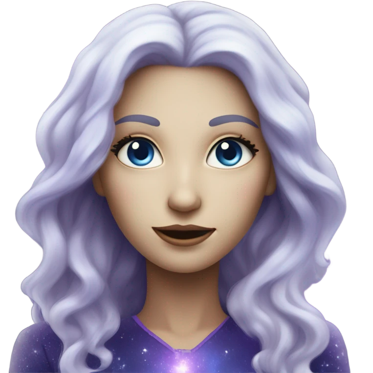 caucasian white skin mystical woman with sparkling galaxy hair with moon and stars in purple and blue shades emoji
