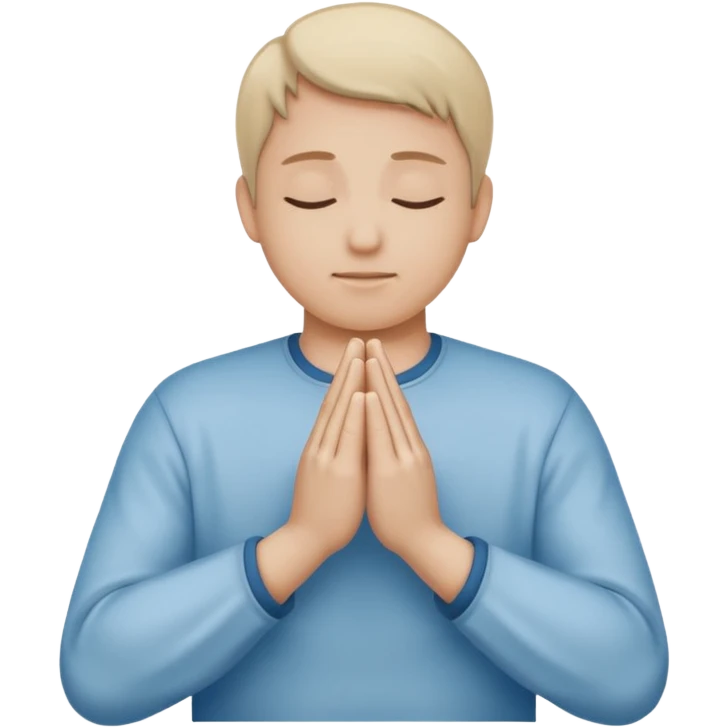 Two hands in prayer pose, muted blue outline, beige fill, soft glow, apple emoji style, PNG, transparent background emoji