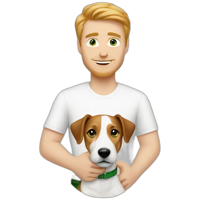 White Man with green eyes with jack russell terrier dog emoji