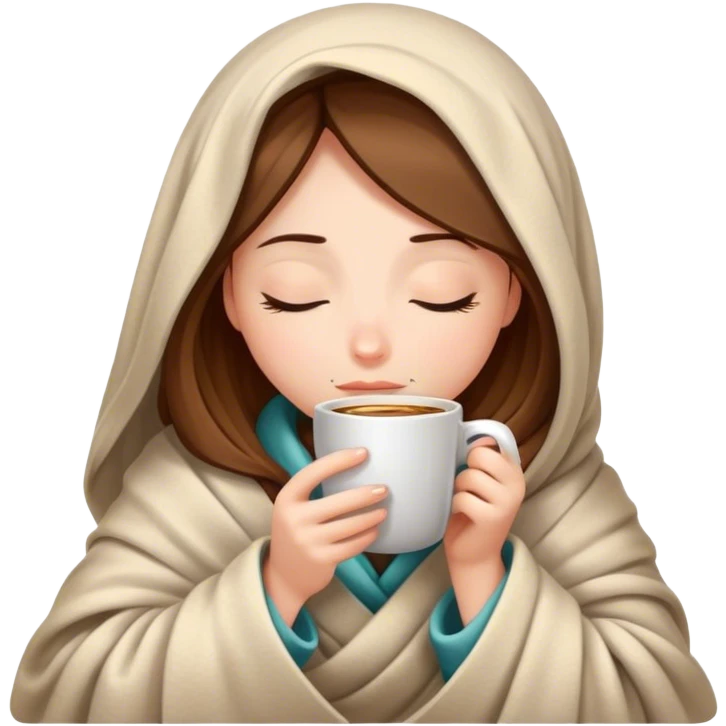 girl inside a blanket sipping coffee eyes closed emoji