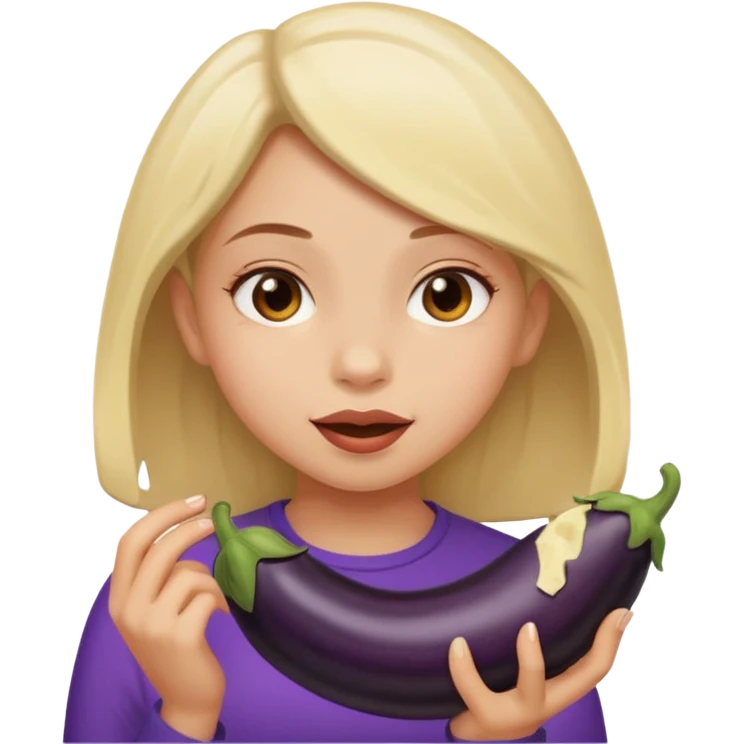 girl eating a black eggplant emoji