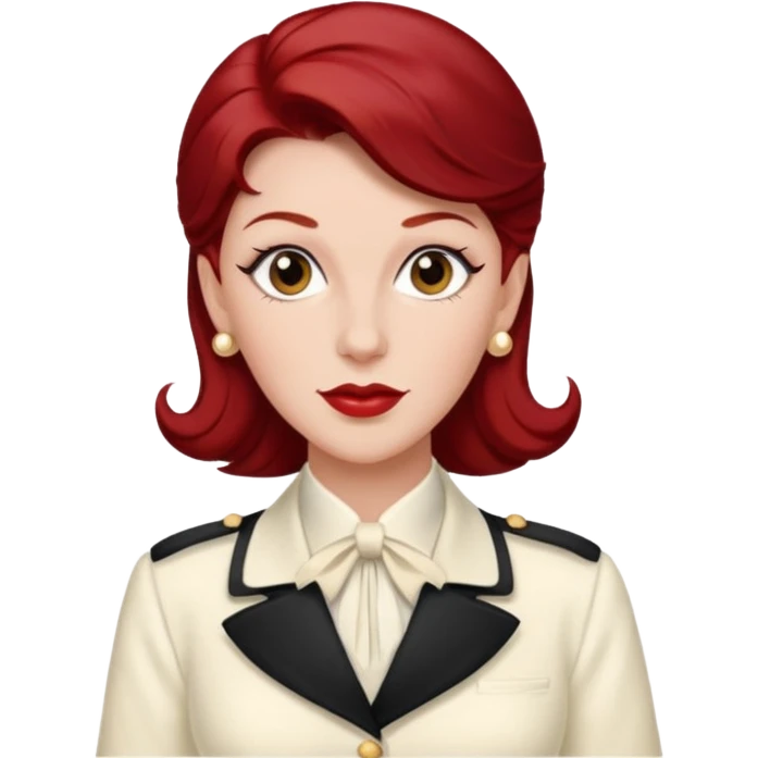 LaVerne Andrews from The Andrews Sisters with dark  red hair, ivory outfit emoji