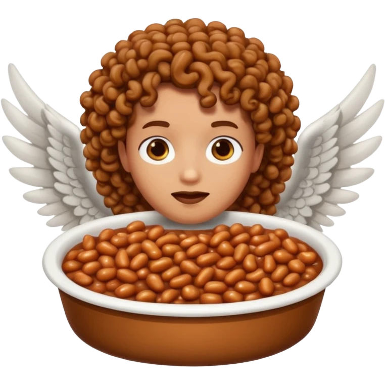 Create baked beans with curly haired people’s faces on them and put wings on them emoji