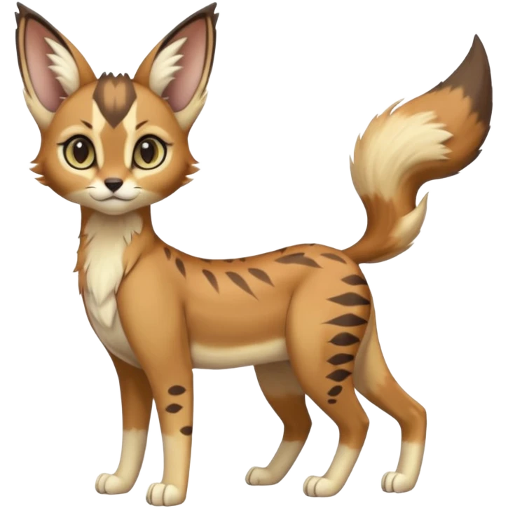 Big-eared big-eyed cute realistic animalistic feral digitigrade 4-legged anime-styled Meloetta-Eevee-Caracal-Sergal-Serval-hybrid-fusion-creature-animal, full body emoji