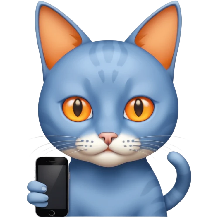 Cat with no ears head blue body blue with gadget emoji