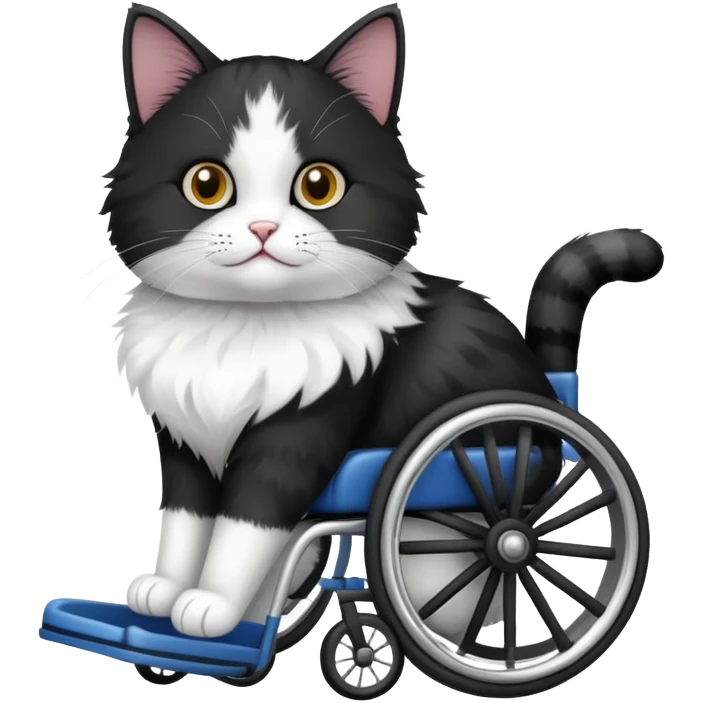 Black and white cat in wheelchair  emoji