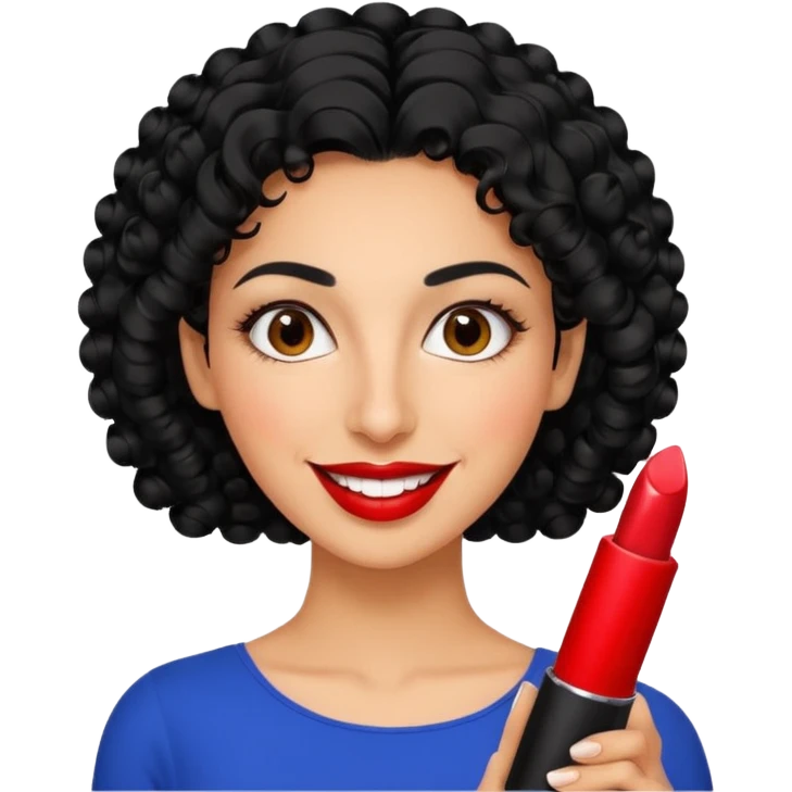 30 year old iranian woman very short curly black hair, big brown eyes, tanned skin, big smile, white teeth, pretty, stylish emoji