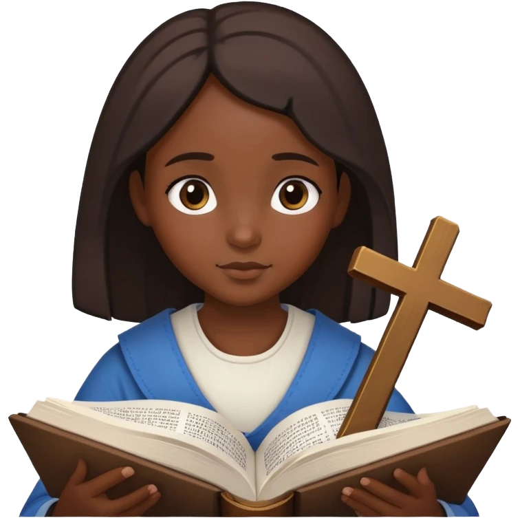dark black girl reading the Bible cross emoji