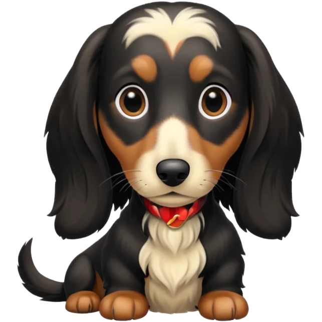 Black and cream long haired dachshund getting haircut emoji