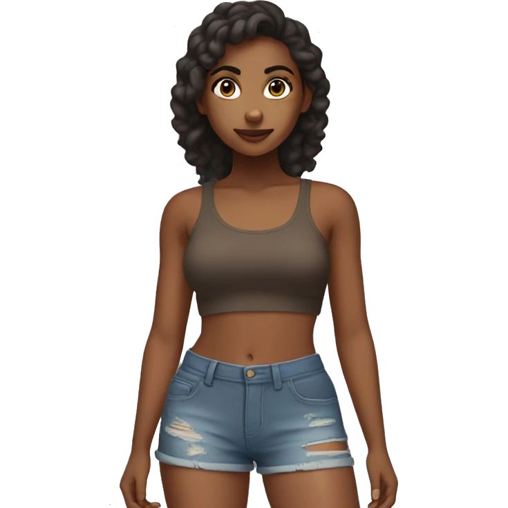  brown girl with cropped top and booty shorts emoji