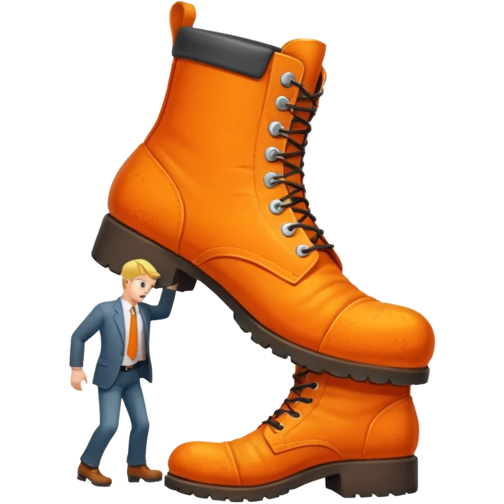 Giant orange boot stepping on a office man emoji