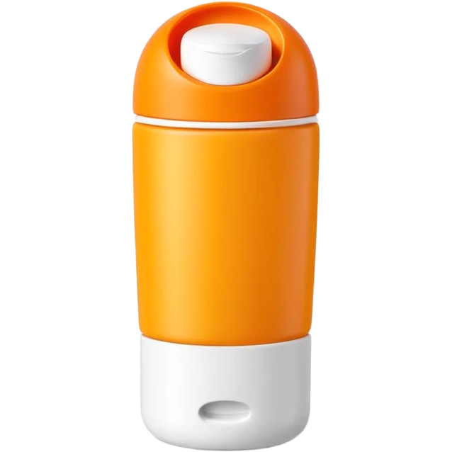 sleek squeezable tube with rounded flip-top cap, bright summer colors orange yellow white, compact slightly curved shape, outdoor use, clean matte surface, lotion or cream inside, no label, no hand, no extras, soft lighting, subtle shadows, emoji scale emoji
