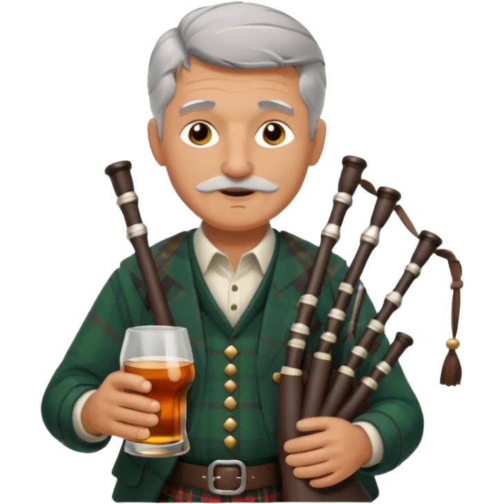 Gray haired man playing bagpipes while drinking whiskey  emoji