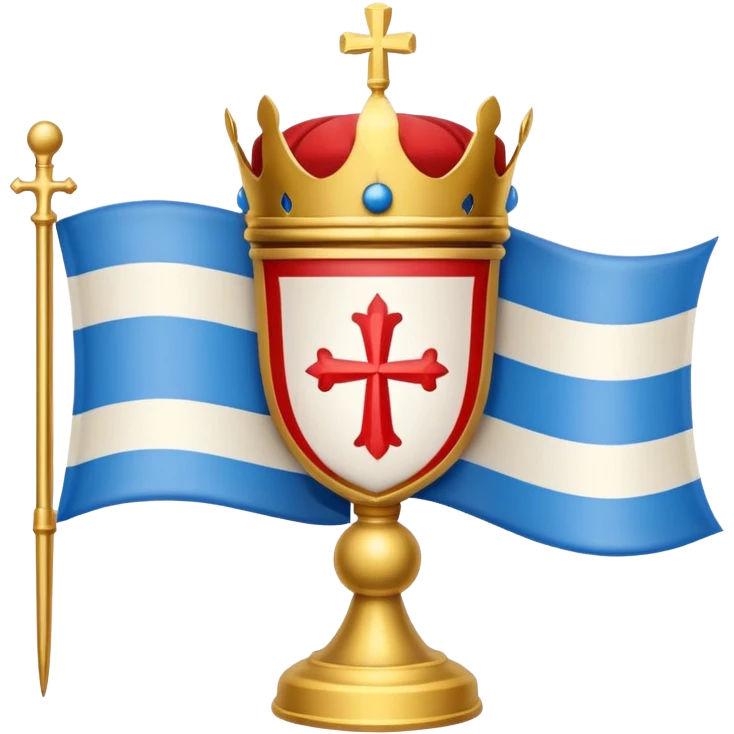 Hazme el emogi de la bandera gallega: cuadrado con una linea orizontal el escudo de color azul con una copa de oro i una bola blanca encima una corona de color rojo i oro con una cruz pequeña en la punta y el fondo blanco emoji