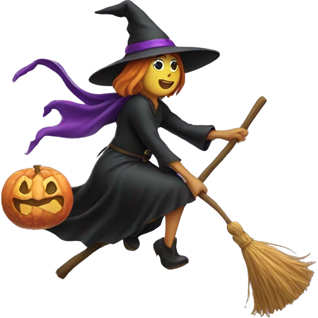 witch, flying to the left on a broom, throwing candy. emoji