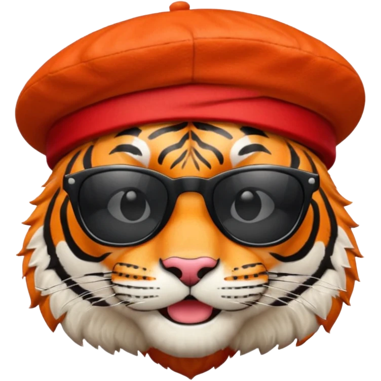 tiger in sunglasses with red berets emoji