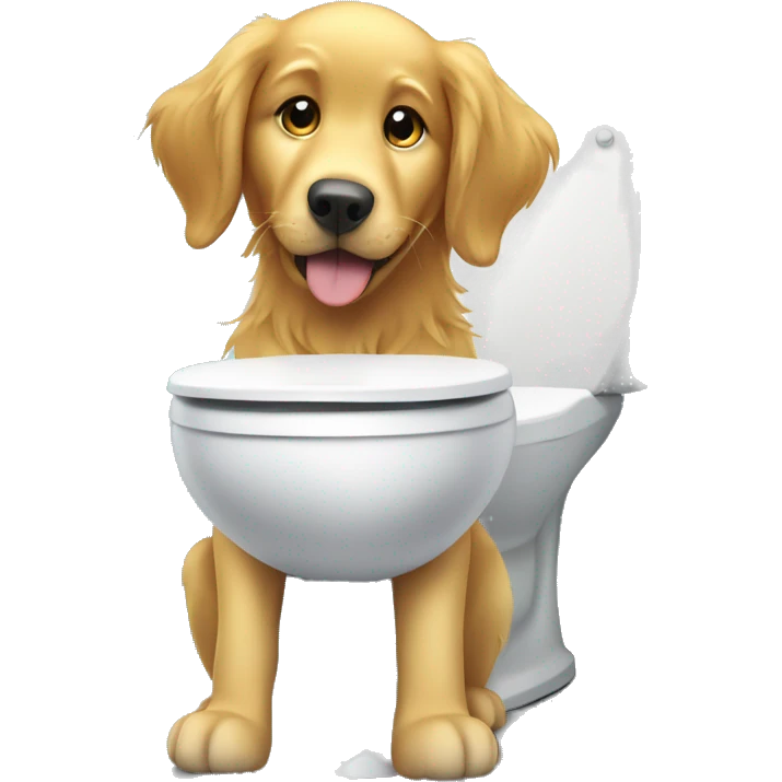 Golden retriever sitting on the toilet playing with his iPhone  emoji