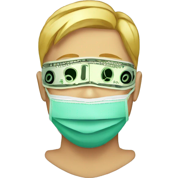 man wearing eye mask made of money emoji