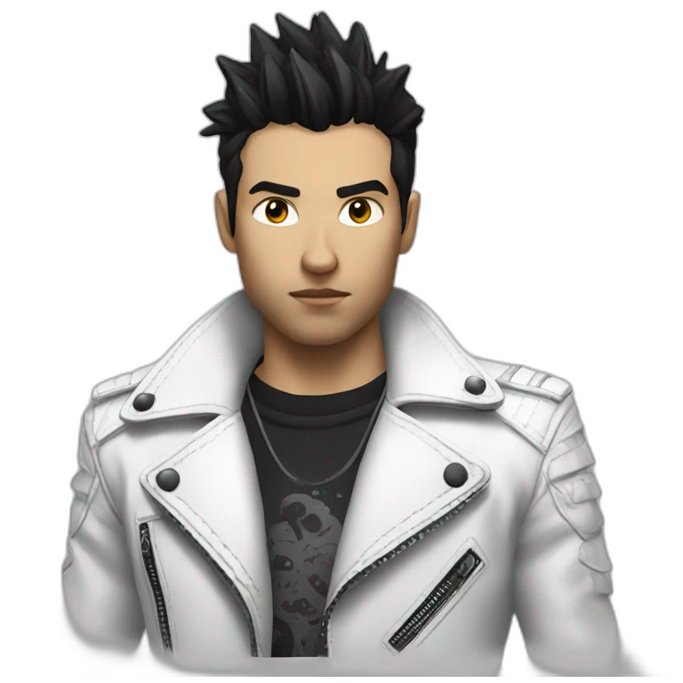 Punk male,dark hair, with white leather jacket emoji