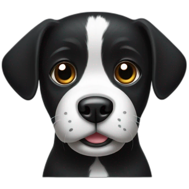 A small black dog with a White spot on stomach with sock in mouth emoji