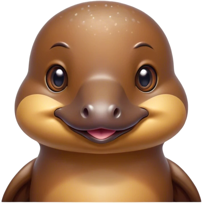 Cinematic Cute Platypus Portrait Emoji, Head tilted playfully and inquisitively, featuring a glossy brown fur with a charming, flat duckbill and round, sparkling eyes brimming with quirky wonder, Simplified yet irresistibly adorable features, highly detailed, glowing with a warm, friendly glow, high shine, affectionate and whimsical, stylized with a touch of aquatic playfulness, bright and endearing, soft glowing outline, capturing the essence of a mischievous yet lovable platypus, so playful it feels like it could waddle out of the screen into your arms! emoji