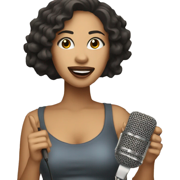 Latina with light skin singing with mic emoji