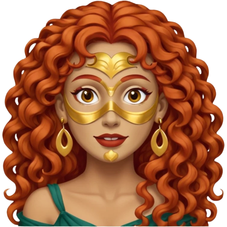 red haired very long curly haired woman with full face clay mask  and big earrings  emoji