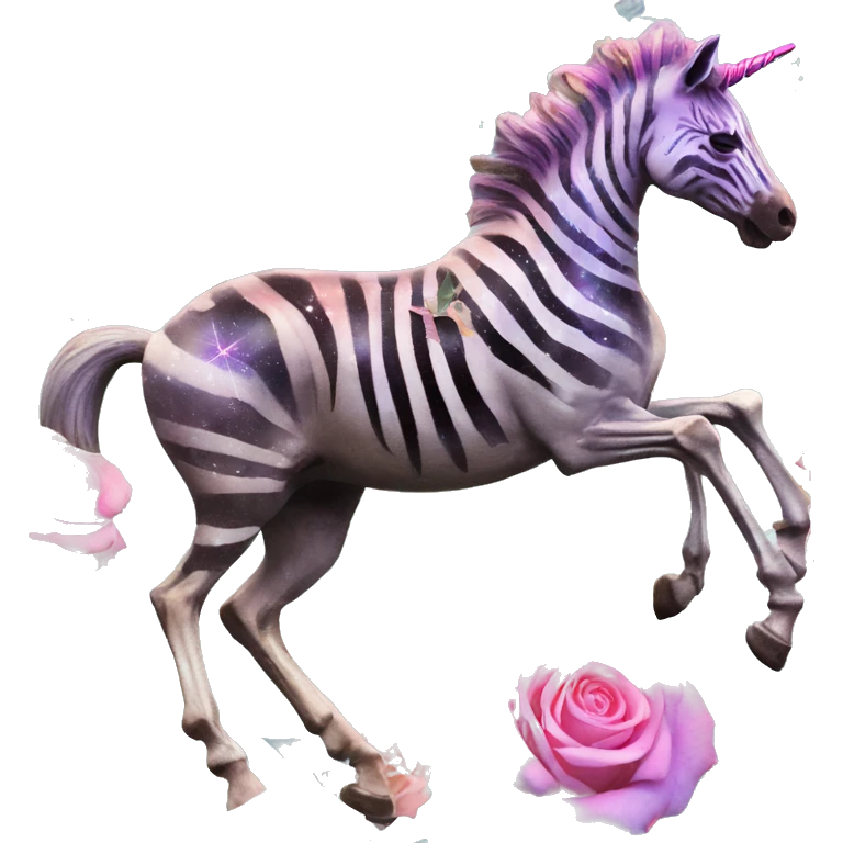 Zebra sparkling nebula unicorn skeleton scars scarred broken cracked Pegasus collage roses flowers palm trees tropical  emoji