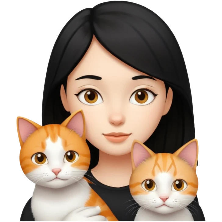 Black haired girl with white and ginger cat emoji