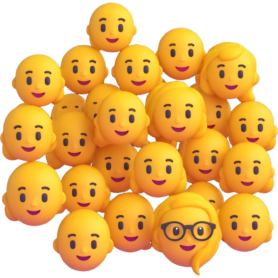 a group of young people, 3d emoji style emoji