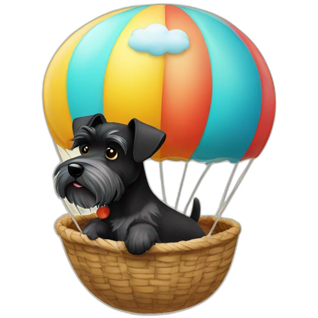 Miniature black Schnauzer in a hot air baló emoji