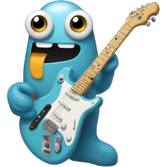 Thumb with googley eyes and electric guitar  emoji