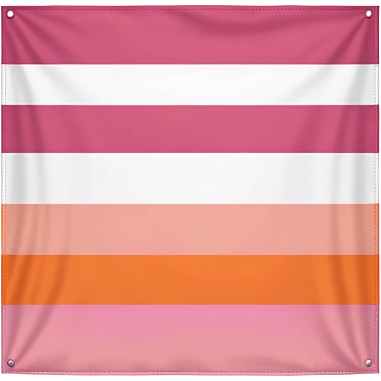 Emoji pride flag with 7 horizontal stripes: dark orange, orange, light orange, white, pink, dusty pink, and dark rose. emoji