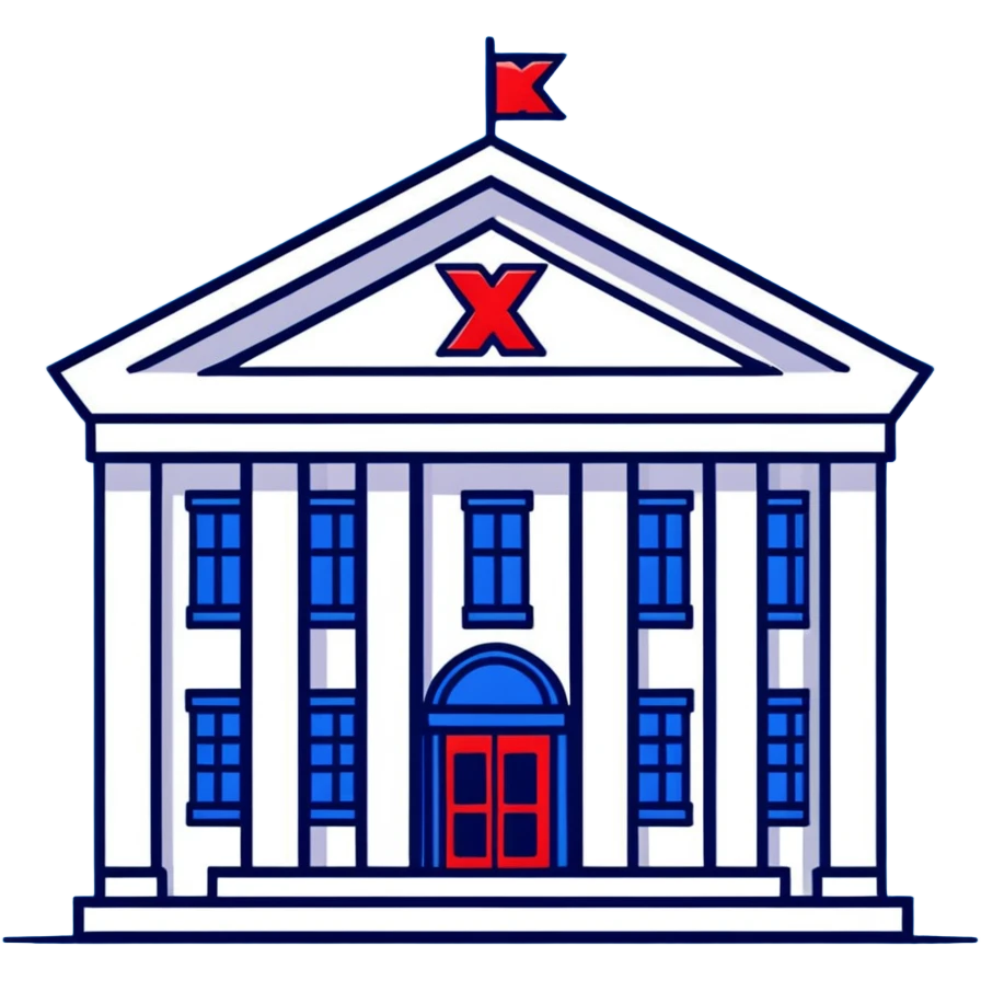 bank building with a red prohibition X, forbidden bank emoji