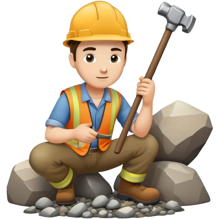 Geologist with hammer examining rocks in the Khibiny mountains emoji