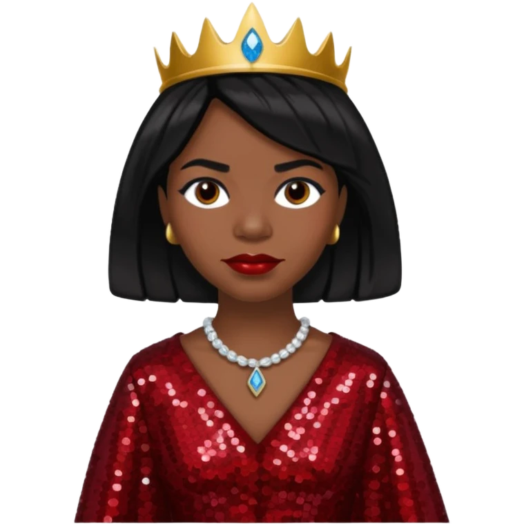 Marian Anderson with black hair, dark red sequin outfit emoji